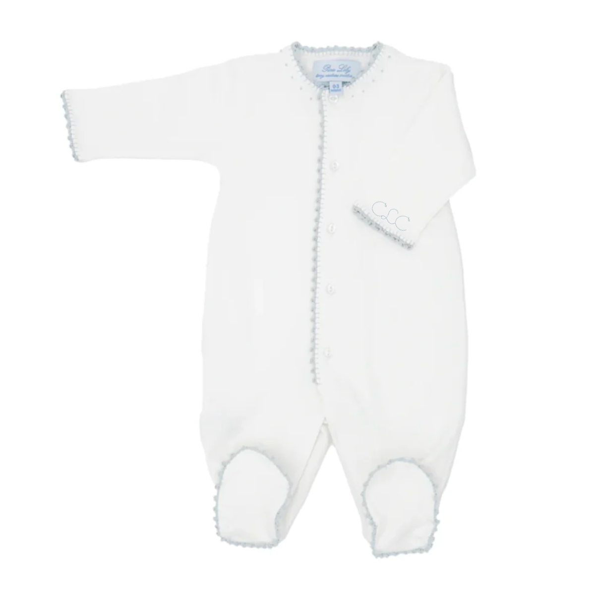 Blue Crochet Trim Footie