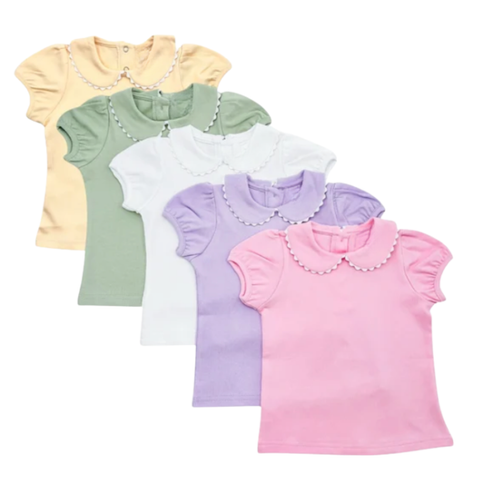 Girls Short Sleeve Scallop Collar Shirt