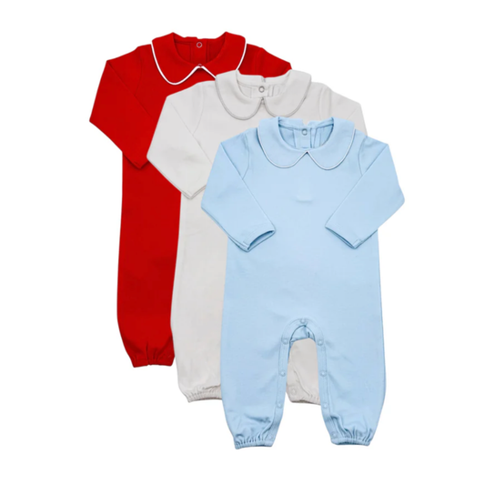 Boys Long Sleeve Piping Collar Romper