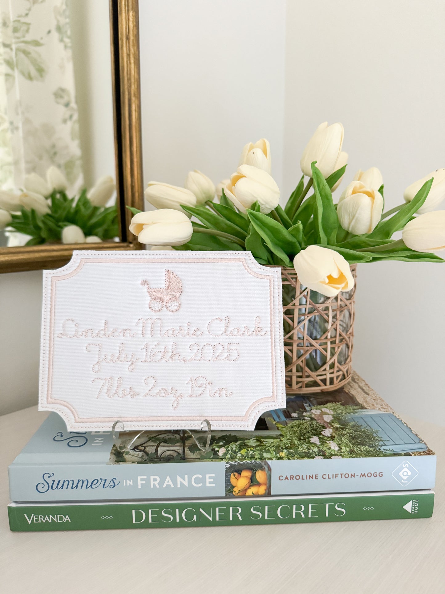 Newborn Pennant with Birth Stats Petite Petal Embroidery Atelier