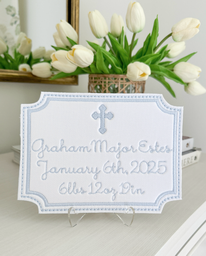 Newborn Pennant with Birth Stats Petite Petal Embroidery Atelier